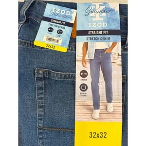 IZOD Saltwater Men Blue Straight Fit Stretch Denim Jeans 32x32 Classic Dad Style